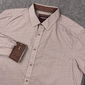 Johnston Murphy Shirt Mens Large Orange Navy Medallion Flip Cuff Button Down